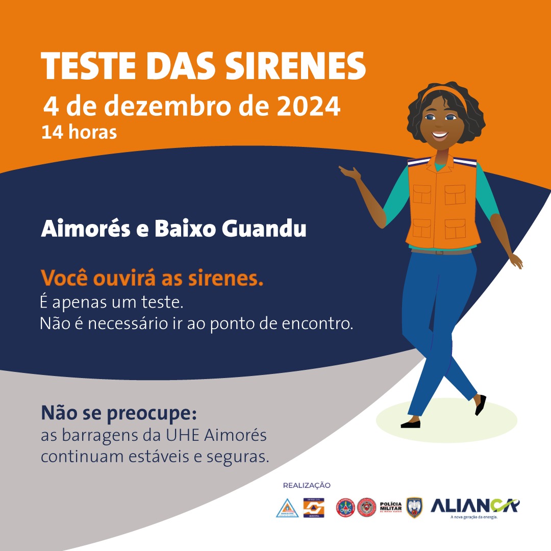 Sirenes do PAE das UHEs Aimorés e Funil são testadas no dia 4 de dezembro - Aliança Energia